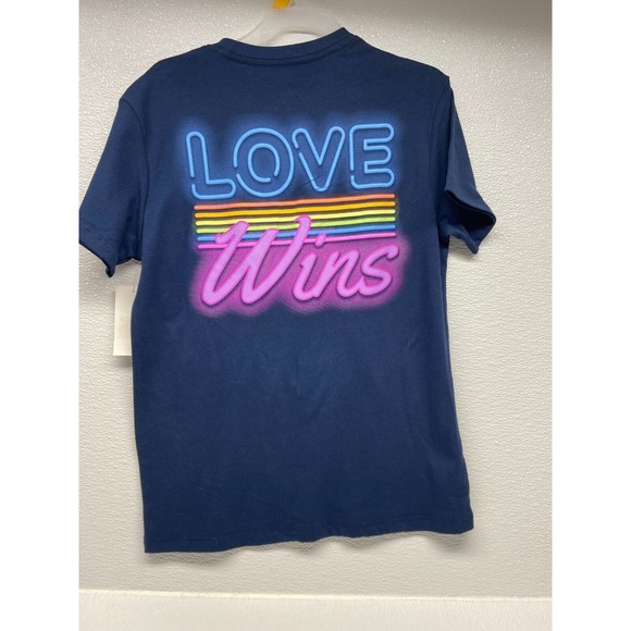 Statement Pride "Love Wins" Youth Navy Blue T-shirt Size L/G - Picture 2 of 4